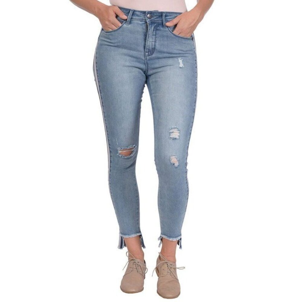 Lola Alexa Bay Ankle Jeans Size 4 Blue Distressed Streetwear Trendy Light Wash